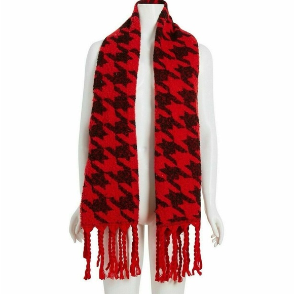 DKNY Women's Oversized Houndstooth Scarf Red/Black - Picture 4 of 5